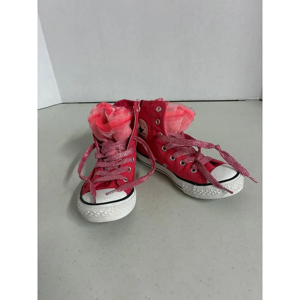 Converse Chuck Taylor All Star Pink Tulle Ruffle Glitter Lace‎ High Top Kids 13
